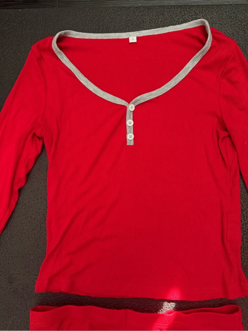 Women’s Red Long-Sleeve Henley Top & Shorts Sleep Set